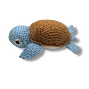 Handmade Crochet Sea Turtle Plush Blue Brown 13x6.5 Knit Soft Stuffed Animal Toy